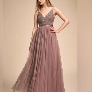 Christmas Elegance Anthropology Bhdln Mauve Gown dress with Glittering Bodice